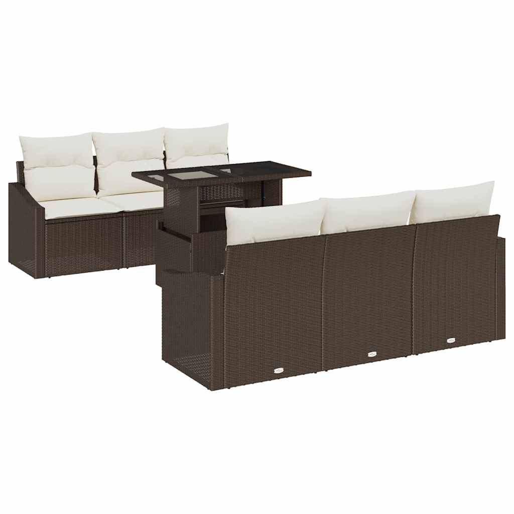 Garten-Sofa-Set mit Speicher 7 pcs Braun Poly Rattan